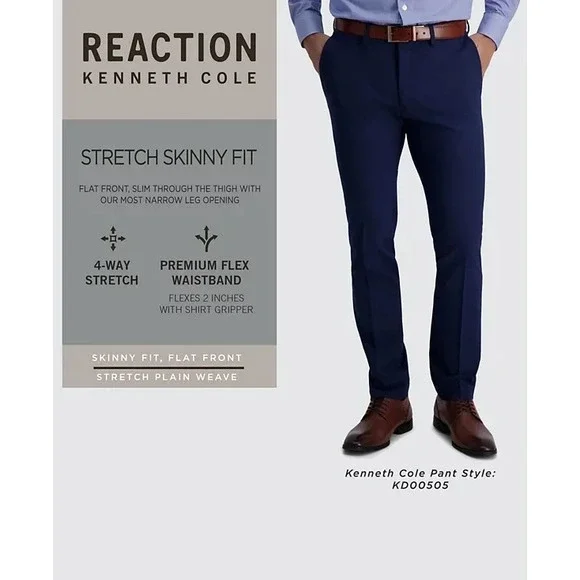 Kenneth Cole Reaction‎ Men's Pants Gabardine Skinny/Extra-Slim Fit Stretch 36x30 - Picture 4 of 10
